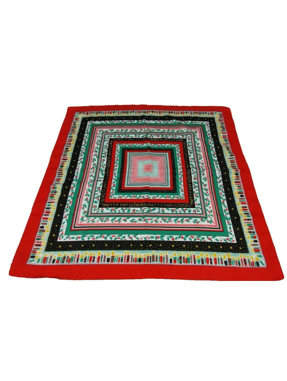Vintage Holiday 1970s Large Scarf Menswear Italy Merry Christmas Candles Red 27